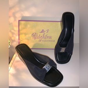 Brighton Isabel Women’s Size 9M Wedge Sandals Black W Silver Hardware-Italy